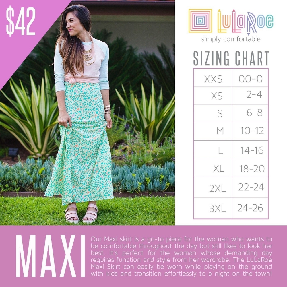 NWT LuLaRoe Maxi skirt, XS, cream and multicolor block pattern - Picture 3 of 4